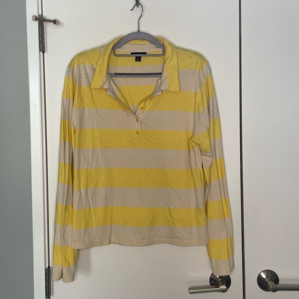 J Crew Women’s Yellow and Cream Rugby Shirt
